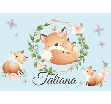 Cute Fox Family With Name childrens bedroom wall mural - TenStickers
