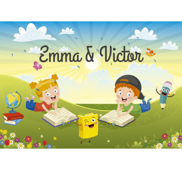 Kids with Books childrens bedroom wall mural - TenStickers