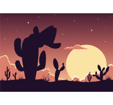 Cactus Sunset Silhouette childrens bedroom wall mural - TenStickers