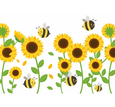 Sunflowers and bees mural wallpaper - TenStickers