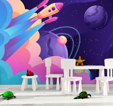 Animated space and rocket  space mural wallpaper - TenStickers