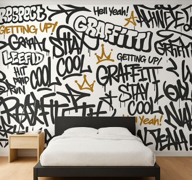 Black and white graffiti murals for teenage bedrooms - TenStickers