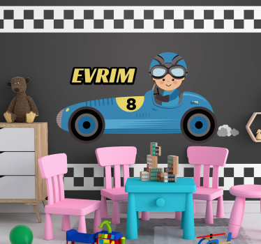 Childrens bedroom wall mural cartoon racing car - TenStickers