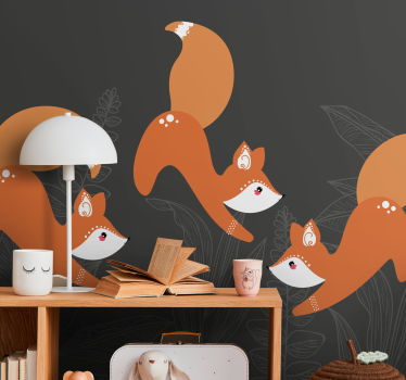 Cheerful foxes play childrens bedroom wall mural - TenStickers