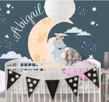 Childrens bedroom wall mural dreaming unicorn night - TenStickers