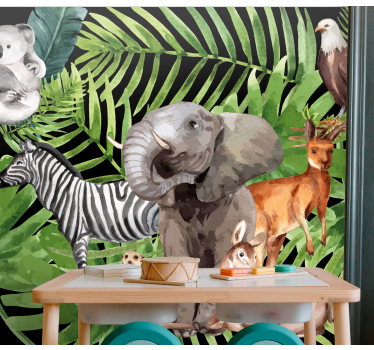 Childrens bedroom wall mural elephant and friends - TenStickers