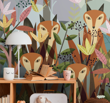 Childrens bedroom wall mural foxes among foliage - TenStickers