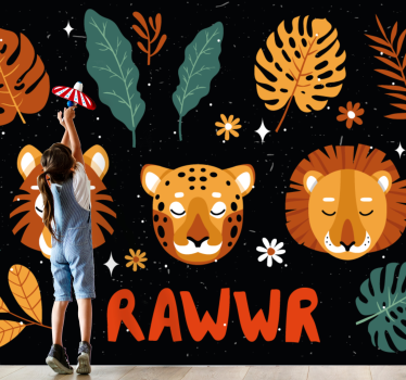 Childrens bedroom wall mural playful jungle animals - TenStickers