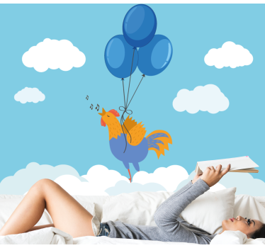 Childrens bedroom wall mural singing rooster balloons - TenStickers