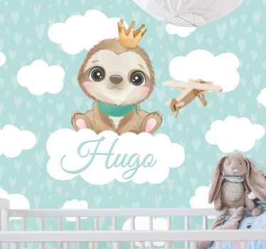 Childrens bedroom wall mural sloth with crown - TenStickers