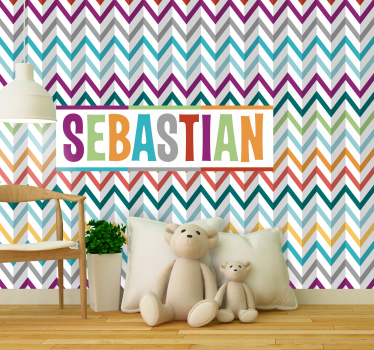 Childrens bedroom wall mural colorful chevron design - TenStickers