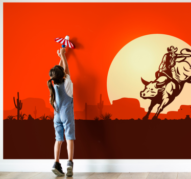 Childrens bedroom wall mural cowboy riding bull - TenStickers
