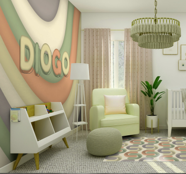 Curved stripes witj name childrens bedroom wall mural - TenStickers