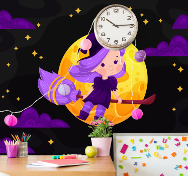 Murals for teenage bedrooms cute witch broomstick - TenStickers
