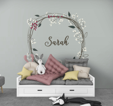 Floral name circle childrens bedroom wall mural - TenStickers
