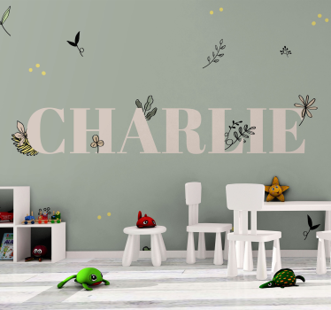 Floral Name Design childrens bedroom wall mural - TenStickers
