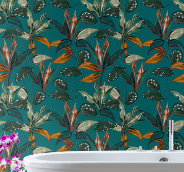 Flowers wall mural exotic leaf arrangement - TenStickers