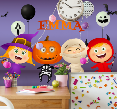 Happy halloween drawing wall mural wallpaper - TenStickers