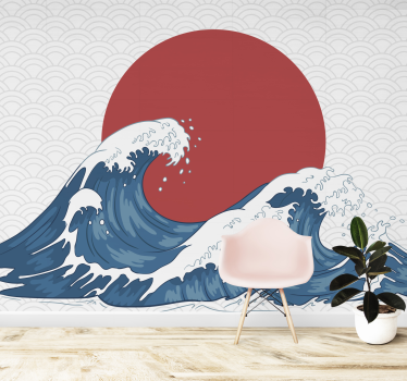 japanese wave vintage sea water mural wallpaper - TenStickers