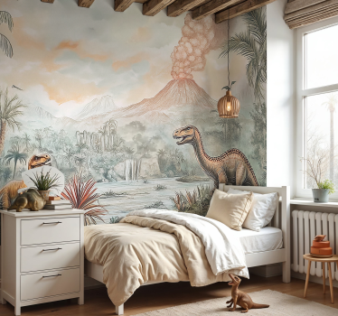 Jurassic landscape childrens bedroom wall mural - TenStickers