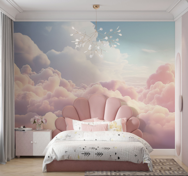 Pink Fluffy Clouds Children's Wall Mural - TenStickers