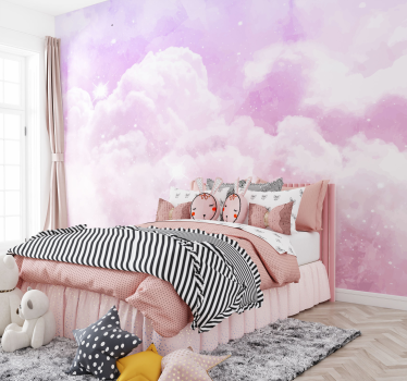 Pink Cloudy Sky Children's Wall Mural - TenStickers