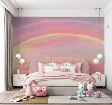 Pink sky with rainbow children's wall mural - TenStickers