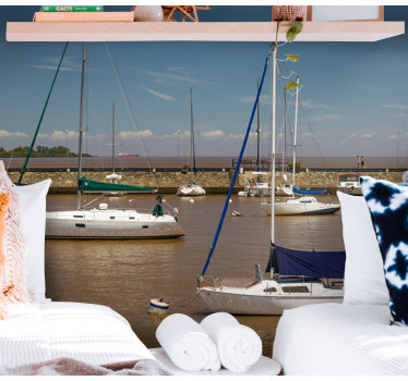 Sailboats in Harbor sea wall mural - TenStickers