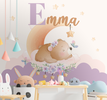 Sleepy bear night childrens bedroom wall mural - TenStickers