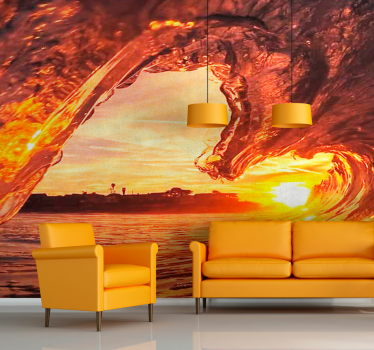Sunset Splashing Wave sea wall mural - TenStickers