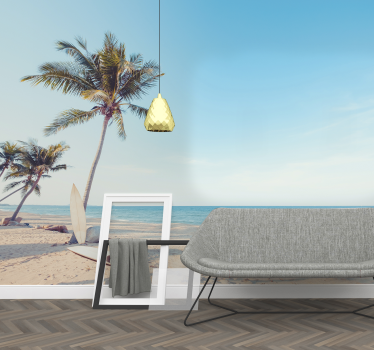 Tropical beach with palm tree landscape wall mural - TenStickers