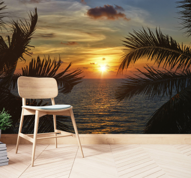 Waves and the sun under the sea wall mural - TenStickers
