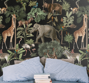Wild animals with palms nordic style Children Wall Murals - TenStickers