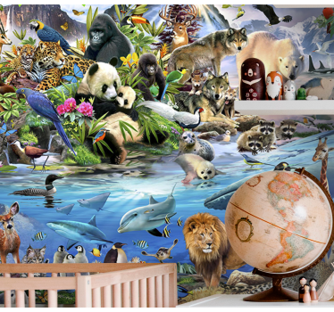 Wildlife safari scene childrens bedroom wall mural - TenStickers