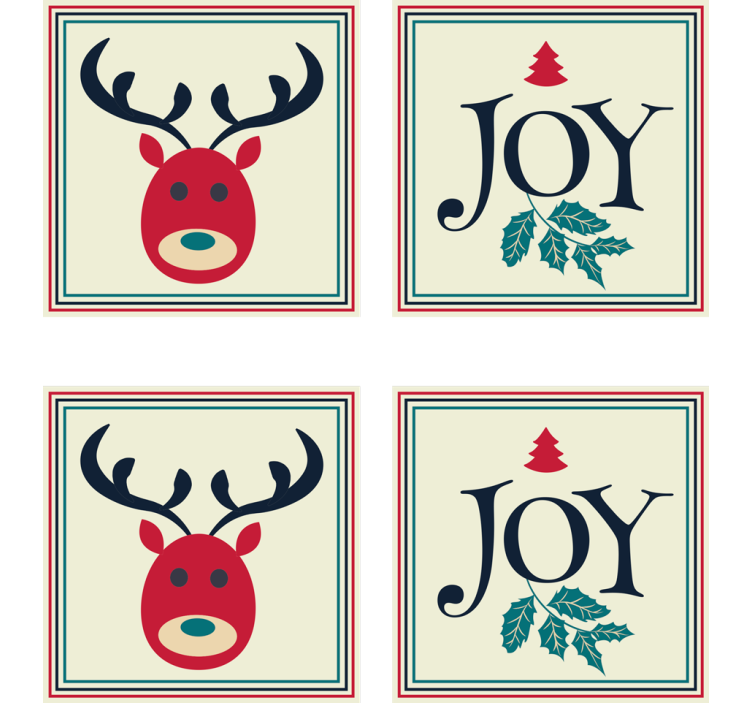 Christmas coasters featuring reindeer and holly - TenStickers