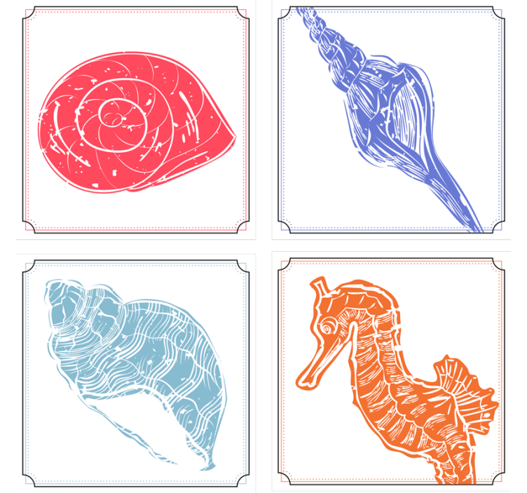 Geek coasters seahorse and shell designs - TenStickers