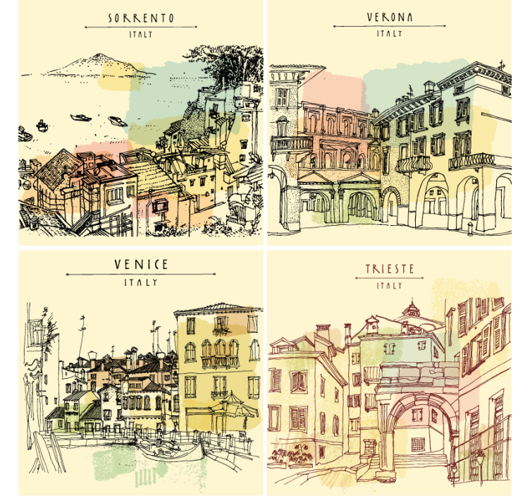 italian cities beautiful icons more coasters - TenStickers