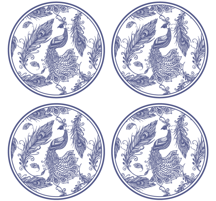 Delftware peacock tile coasters - TenStickers