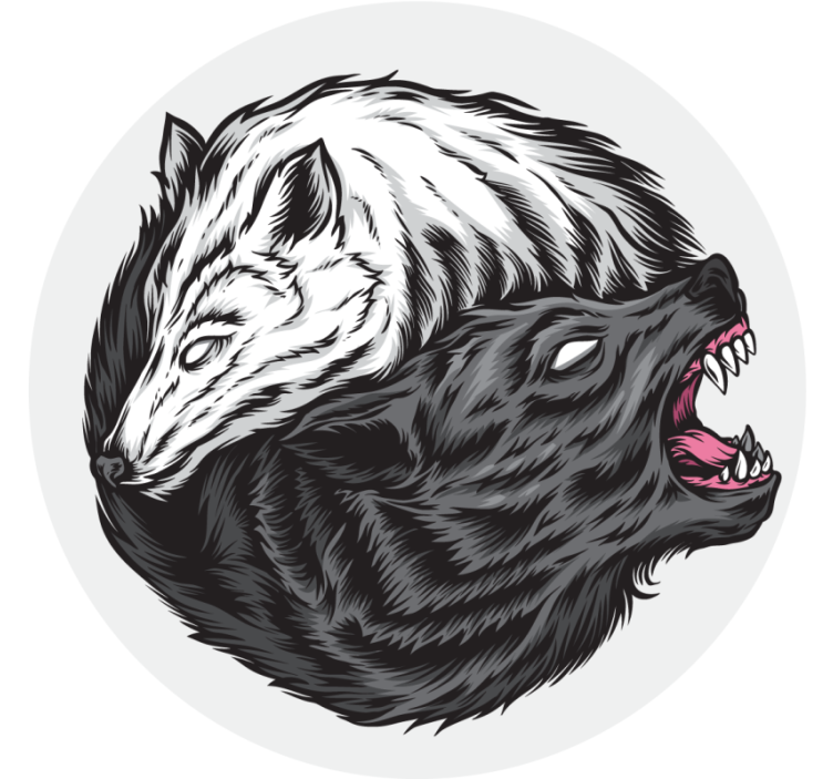 Yin yang wolf illustration halloween coaster - TenStickers