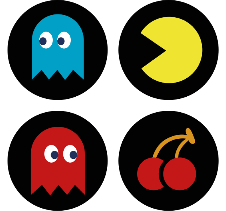 Pac Man game set geek coasters - TenStickers