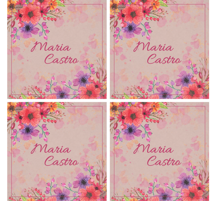 Customisable coasters with floral personalization - TenStickers
