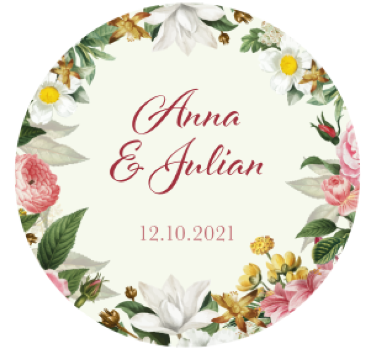 Floral pattern with names wedding coaster - TenStickers