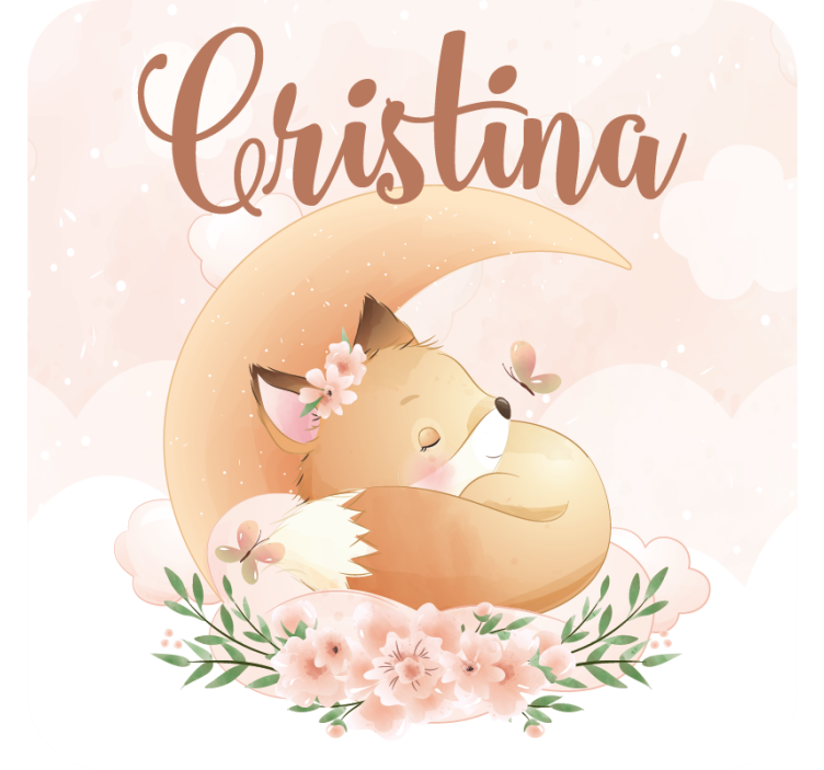 Customisable coasters sleeping fox with floral accents - TenStickers