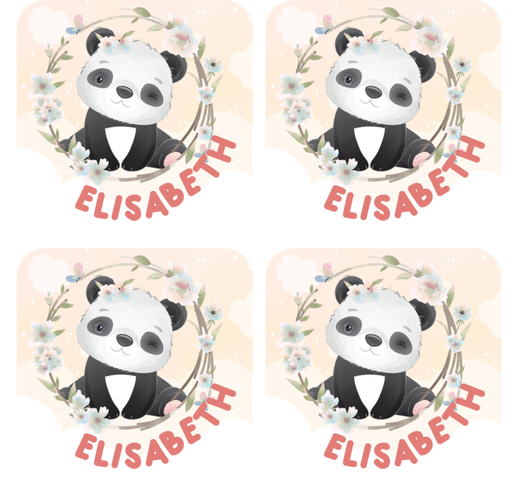 Customisable coasters panda with floral accents - TenStickers