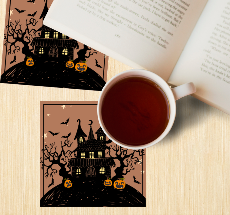 Haunted house with bats  Halloween coaster - TenStickers
