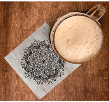 Black mandala on the wood tile coaster - TenStickers