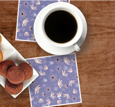 Texture coaster floral patterns on purple - TenStickers