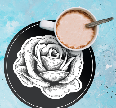 Texture coaster intricate black rose - TenStickers