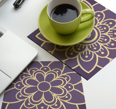 Texture coaster with floral golden designs - TenStickers