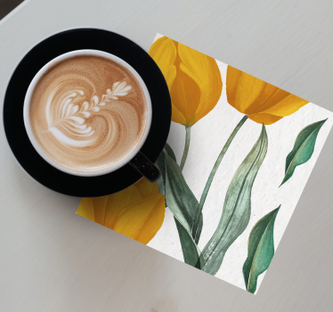 Texture coaster yellow tulip patterned design - TenStickers